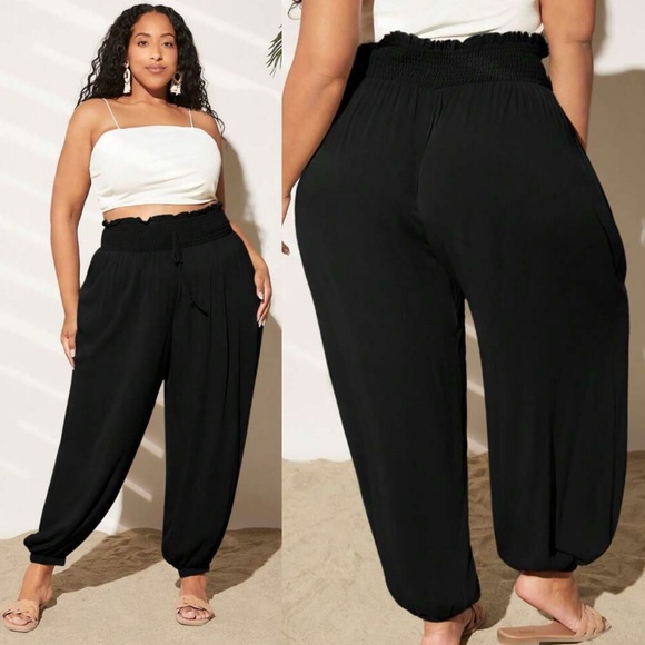 SHEIN Pants - ⬇️SHEINCurve+ black paper bag waist shirred pants
